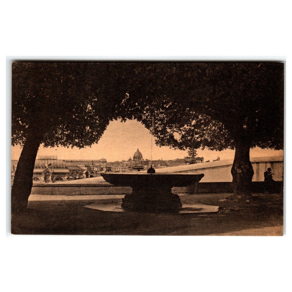 Vintage Rome Postcard Piazzale Villa Medici View St Peter's Dome Sepia